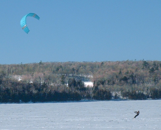 Parakite flying on ice in Ephraim harbor