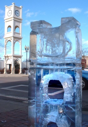 Ice sculpture with clock