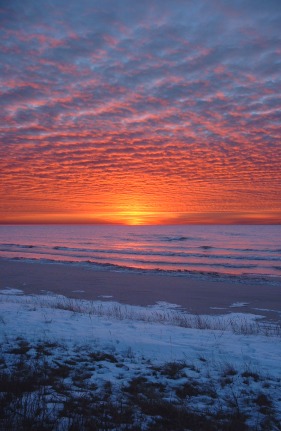 Winter sunrise over Lake Michigan